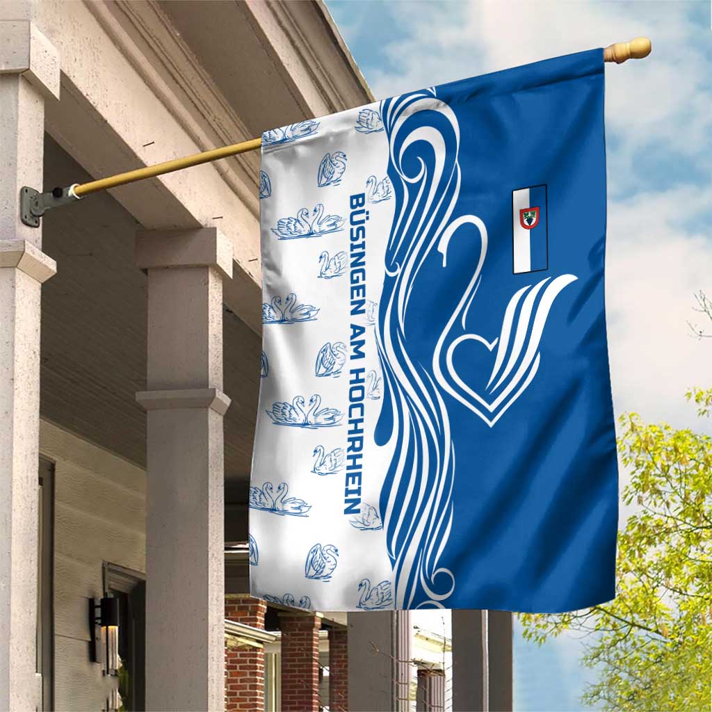 Busingen am Hochrhein Germany Garden Flag with Swan Pattern and Blue White Heart Design - Wonder Print Shop