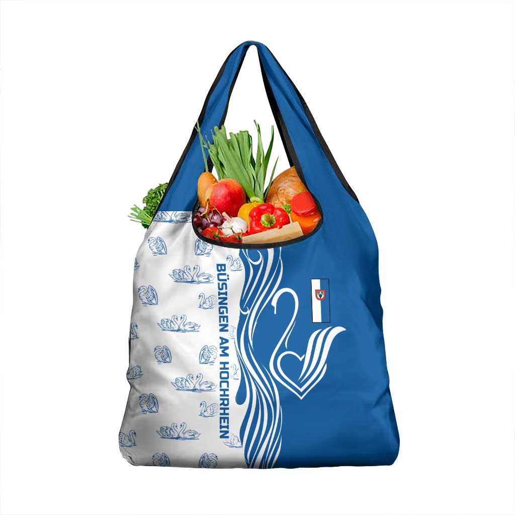 Busingen am Hochrhein Germany Grocery Bag with Swan Pattern and Blue White Heart Design - Wonder Print Shop
