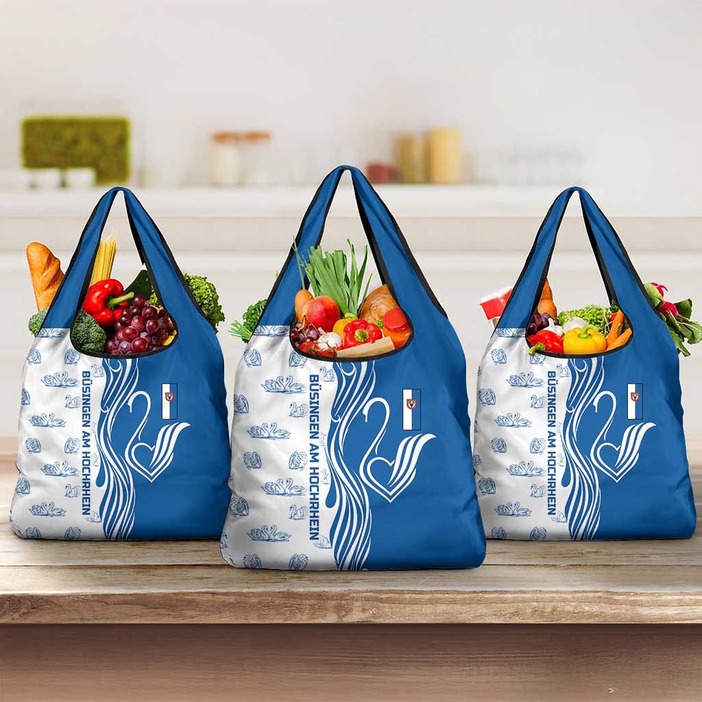Busingen am Hochrhein Germany Grocery Bag with Swan Pattern and Blue White Heart Design - Wonder Print Shop