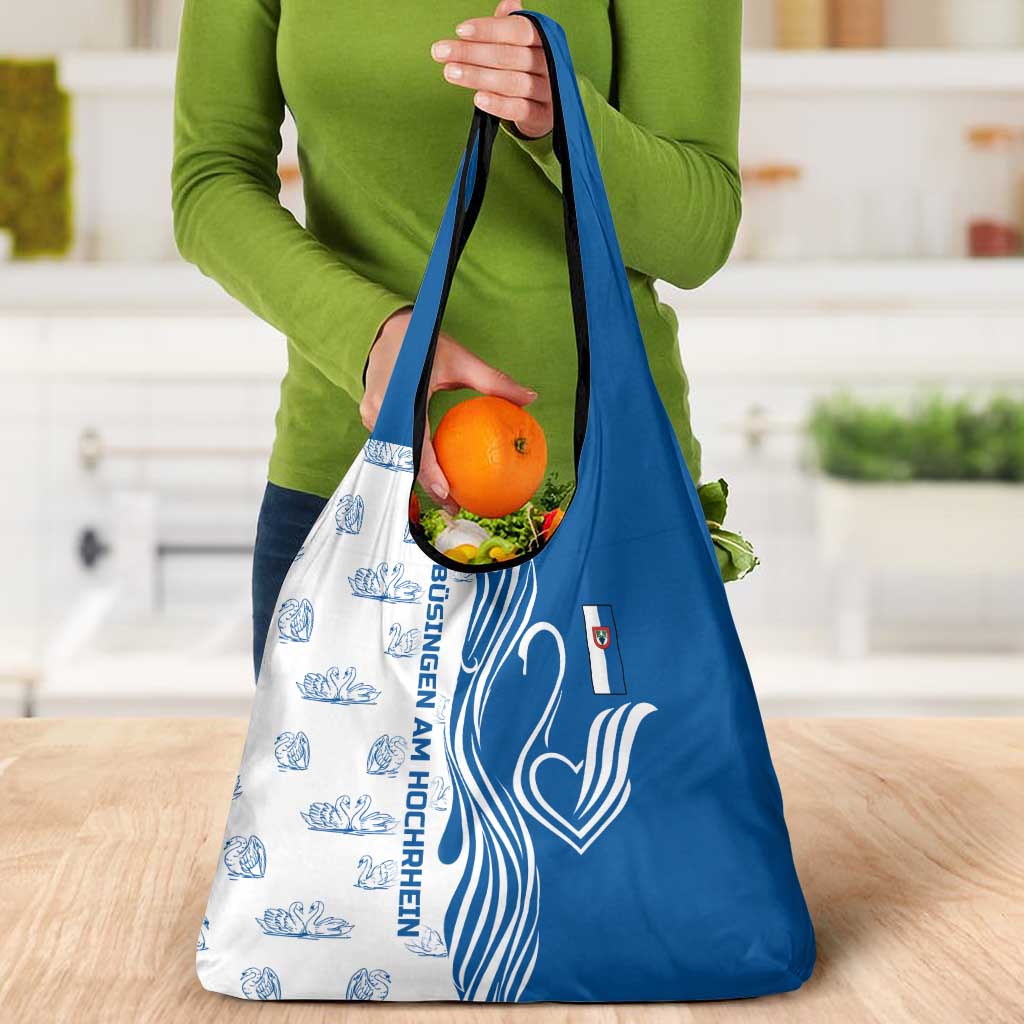 Busingen am Hochrhein Germany Grocery Bag with Swan Pattern and Blue White Heart Design - Wonder Print Shop