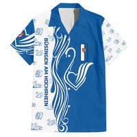Busingen am Hochrhein Germany Hawaiian Shirt with Swan Pattern and Blue White Heart Design - Wonder Print Shop