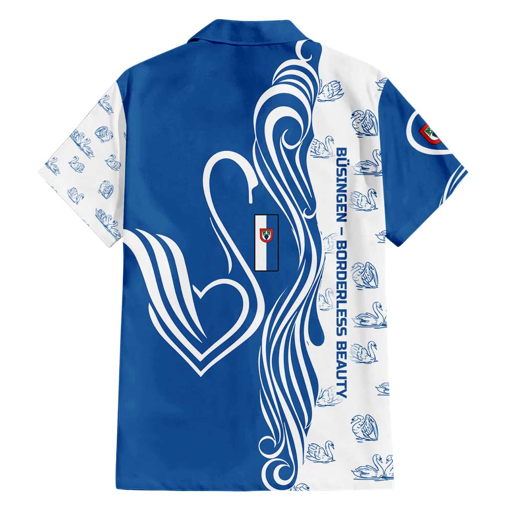 Busingen am Hochrhein Germany Hawaiian Shirt with Swan Pattern and Blue White Heart Design - Wonder Print Shop