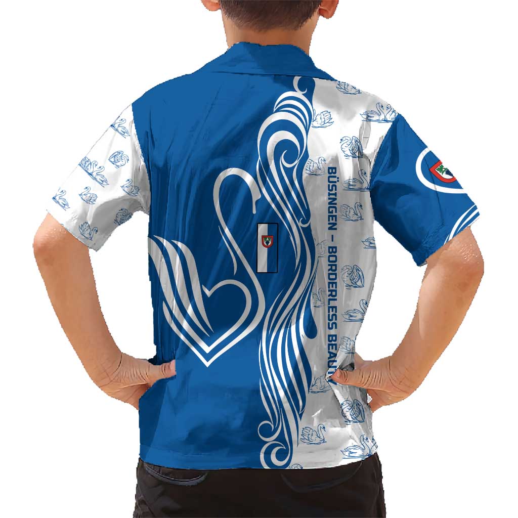 Busingen am Hochrhein Germany Hawaiian Shirt with Swan Pattern and Blue White Heart Design - Wonder Print Shop