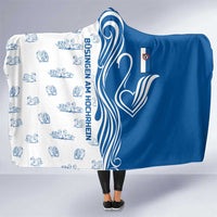 Busingen am Hochrhein Germany Hooded Blanket with Swan Pattern and Blue White Heart Design - Wonder Print Shop
