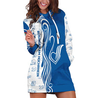 Busingen am Hochrhein Germany Hoodie Dress with Swan Pattern and Blue White Heart Design - Wonder Print Shop