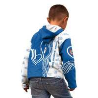 Busingen am Hochrhein Germany Kid Hoodie with Swan Pattern and Blue White Heart Design - Wonder Print Shop