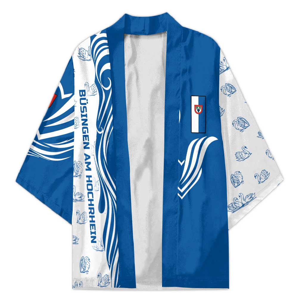 Busingen am Hochrhein Germany Kimono with Swan Pattern and Blue White Heart Design - Wonder Print Shop