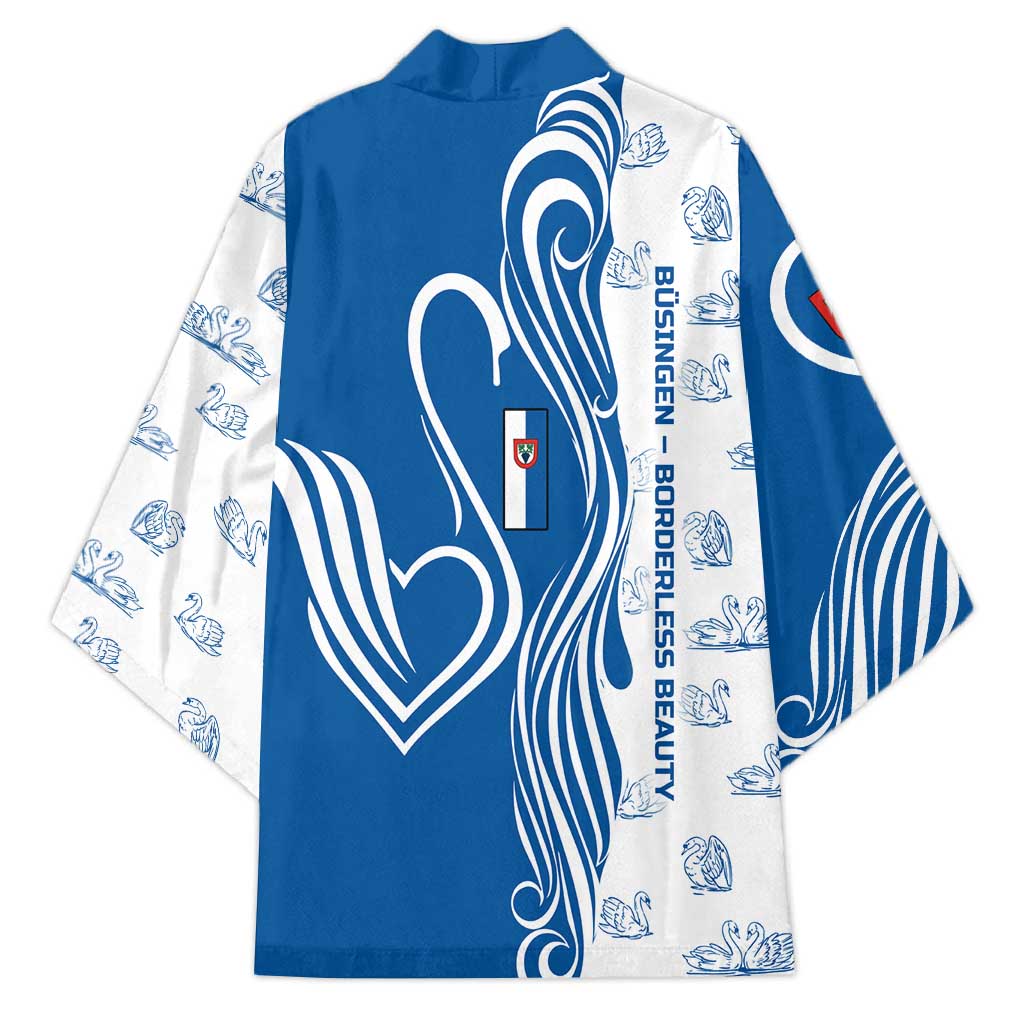 Busingen am Hochrhein Germany Kimono with Swan Pattern and Blue White Heart Design - Wonder Print Shop