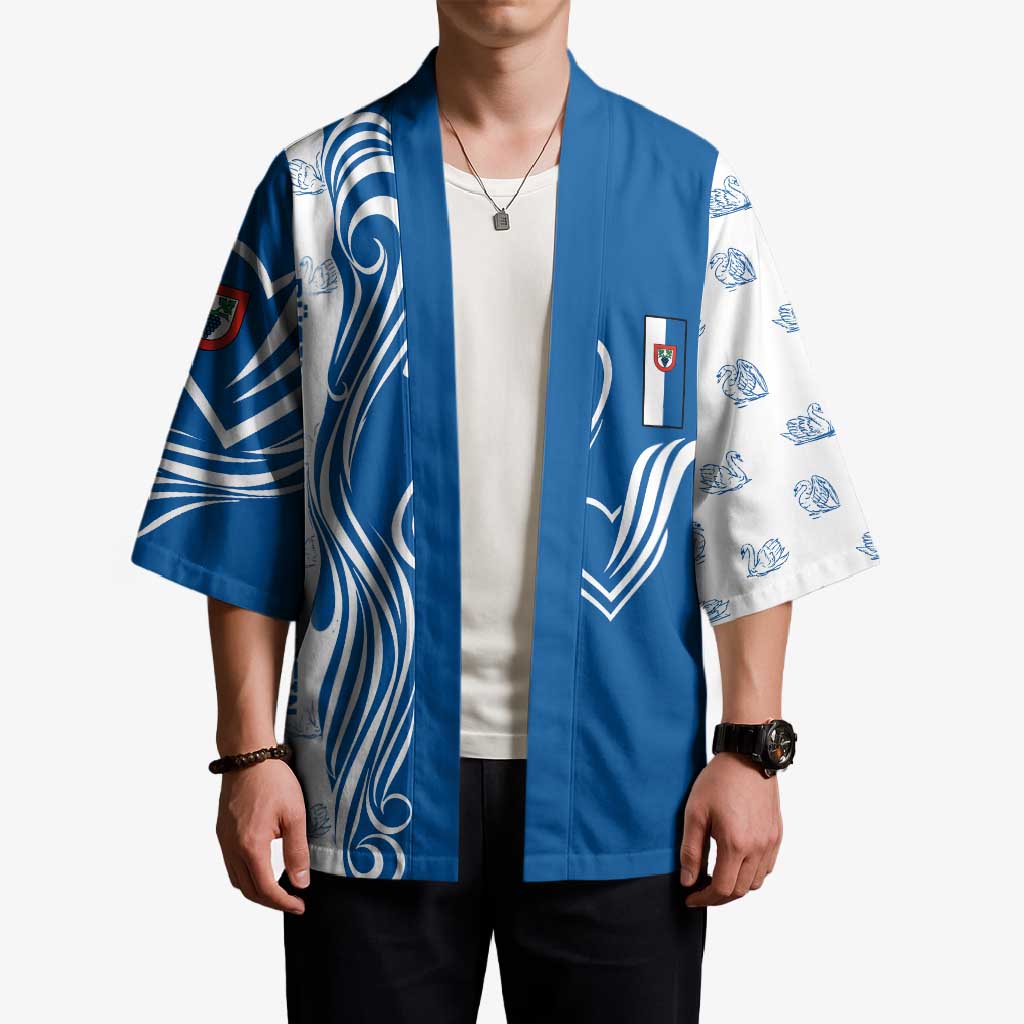 Busingen am Hochrhein Germany Kimono with Swan Pattern and Blue White Heart Design - Wonder Print Shop