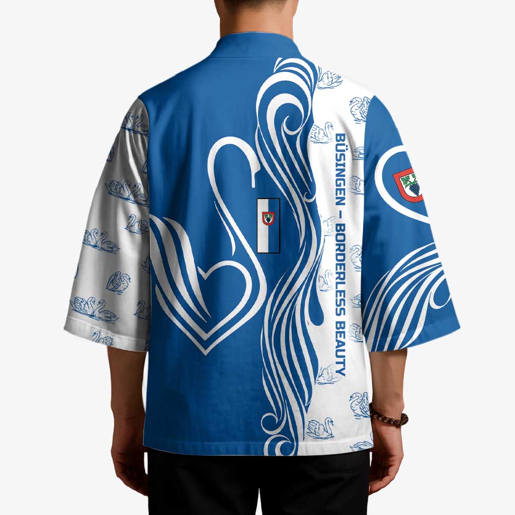 Busingen am Hochrhein Germany Kimono with Swan Pattern and Blue White Heart Design - Wonder Print Shop