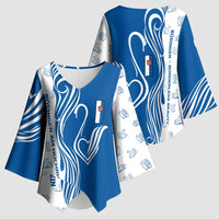 Busingen am Hochrhein Germany Kimono Sleeve Blouse with Swan Pattern and Blue White Heart Design - Wonder Print Shop