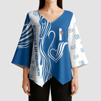Busingen am Hochrhein Germany Kimono Sleeve Blouse with Swan Pattern and Blue White Heart Design - Wonder Print Shop