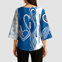 Busingen am Hochrhein Germany Kimono Sleeve Blouse with Swan Pattern and Blue White Heart Design - Wonder Print Shop