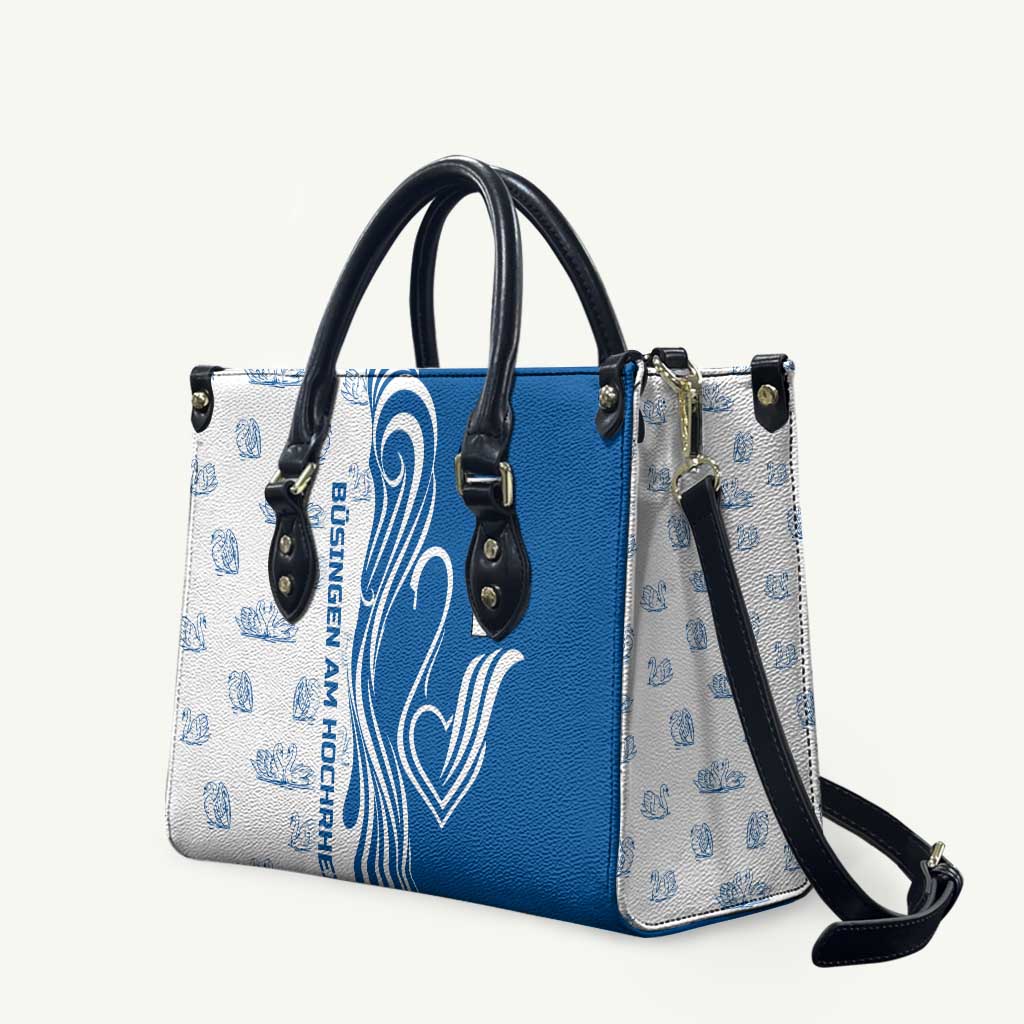 Busingen am Hochrhein Germany Leather Bag with Swan Pattern and Blue White Heart Design - Wonder Print Shop