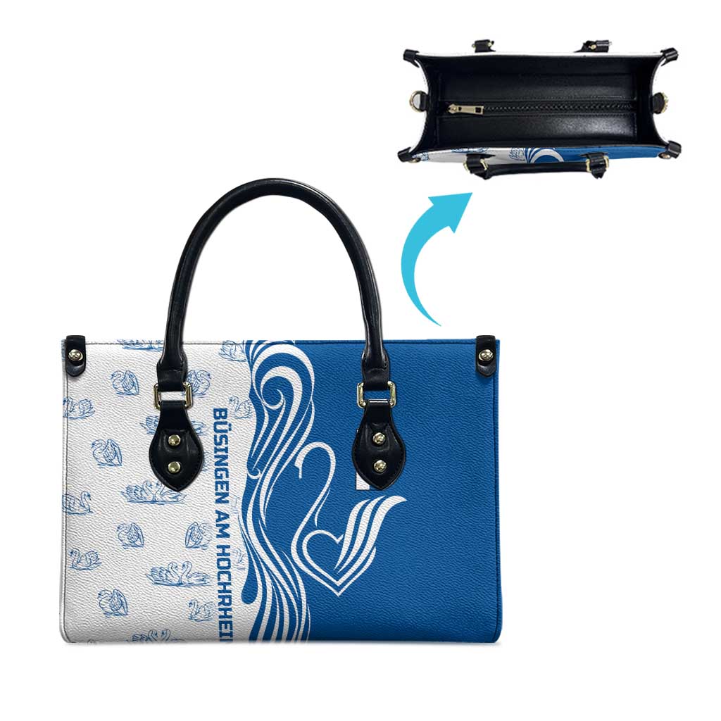 Busingen am Hochrhein Germany Leather Bag with Swan Pattern and Blue White Heart Design - Wonder Print Shop