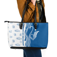 Busingen am Hochrhein Germany Leather Tote Bag with Swan Pattern and Blue White Heart Design - Wonder Print Shop
