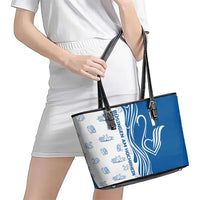Busingen am Hochrhein Germany Leather Tote Bag with Swan Pattern and Blue White Heart Design - Wonder Print Shop
