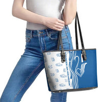 Busingen am Hochrhein Germany Leather Tote Bag with Swan Pattern and Blue White Heart Design - Wonder Print Shop