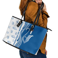 Busingen am Hochrhein Germany Leather Tote Bag with Swan Pattern and Blue White Heart Design - Wonder Print Shop