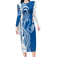 Busingen am Hochrhein Germany Long Sleeve Bodycon Dress with Swan Pattern and Blue White Heart Design - Wonder Print Shop