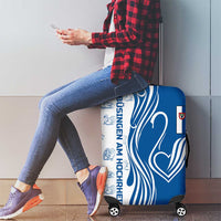 Busingen am Hochrhein Germany Luggage Cover with Swan Pattern and Blue White Heart Design - Wonder Print Shop
