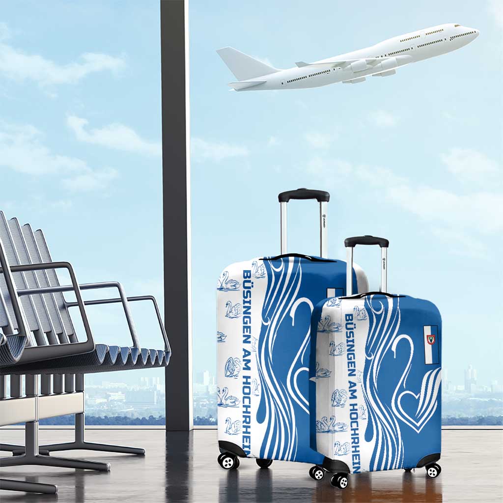 Busingen am Hochrhein Germany Luggage Cover with Swan Pattern and Blue White Heart Design - Wonder Print Shop