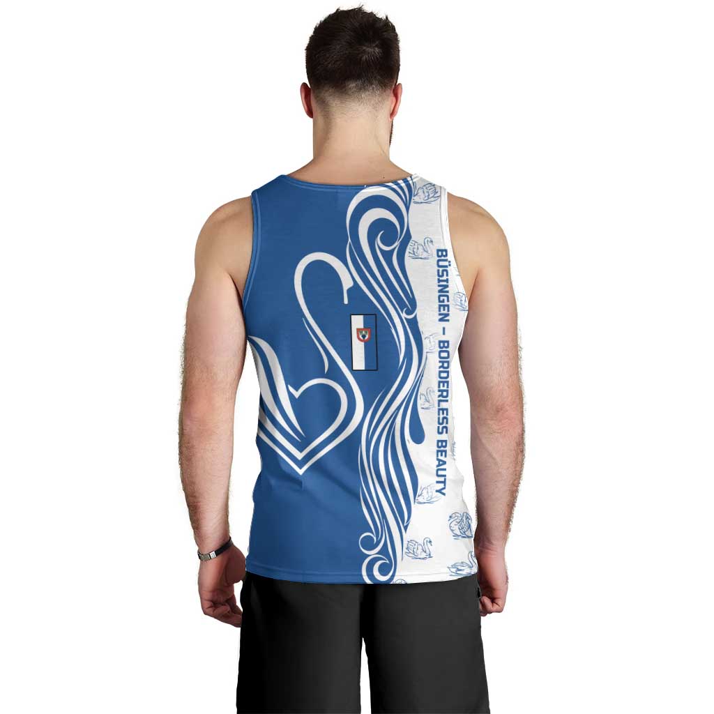 Busingen am Hochrhein Germany Men Tank Top with Swan Pattern and Blue White Heart Design - Wonder Print Shop