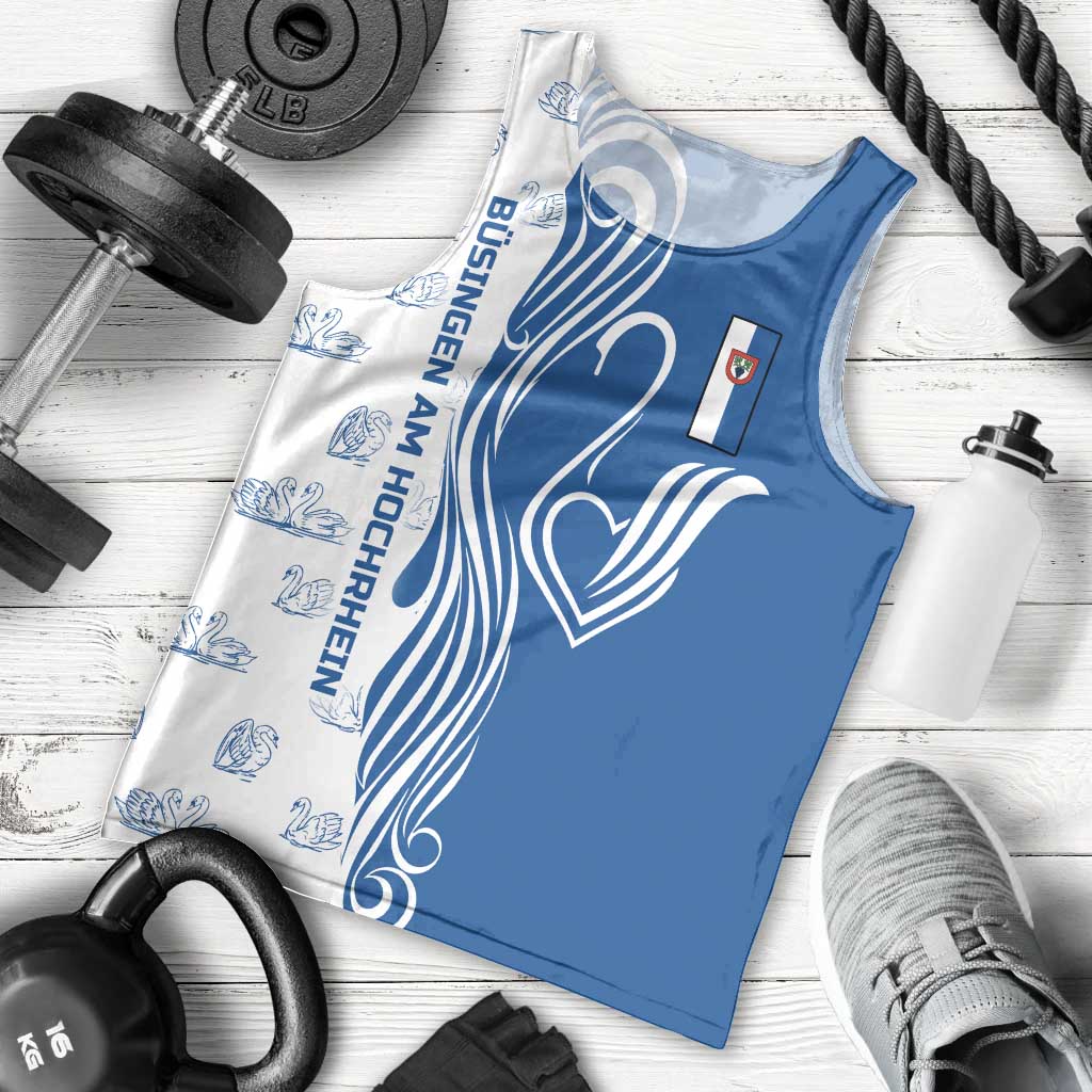 Busingen am Hochrhein Germany Men Tank Top with Swan Pattern and Blue White Heart Design - Wonder Print Shop