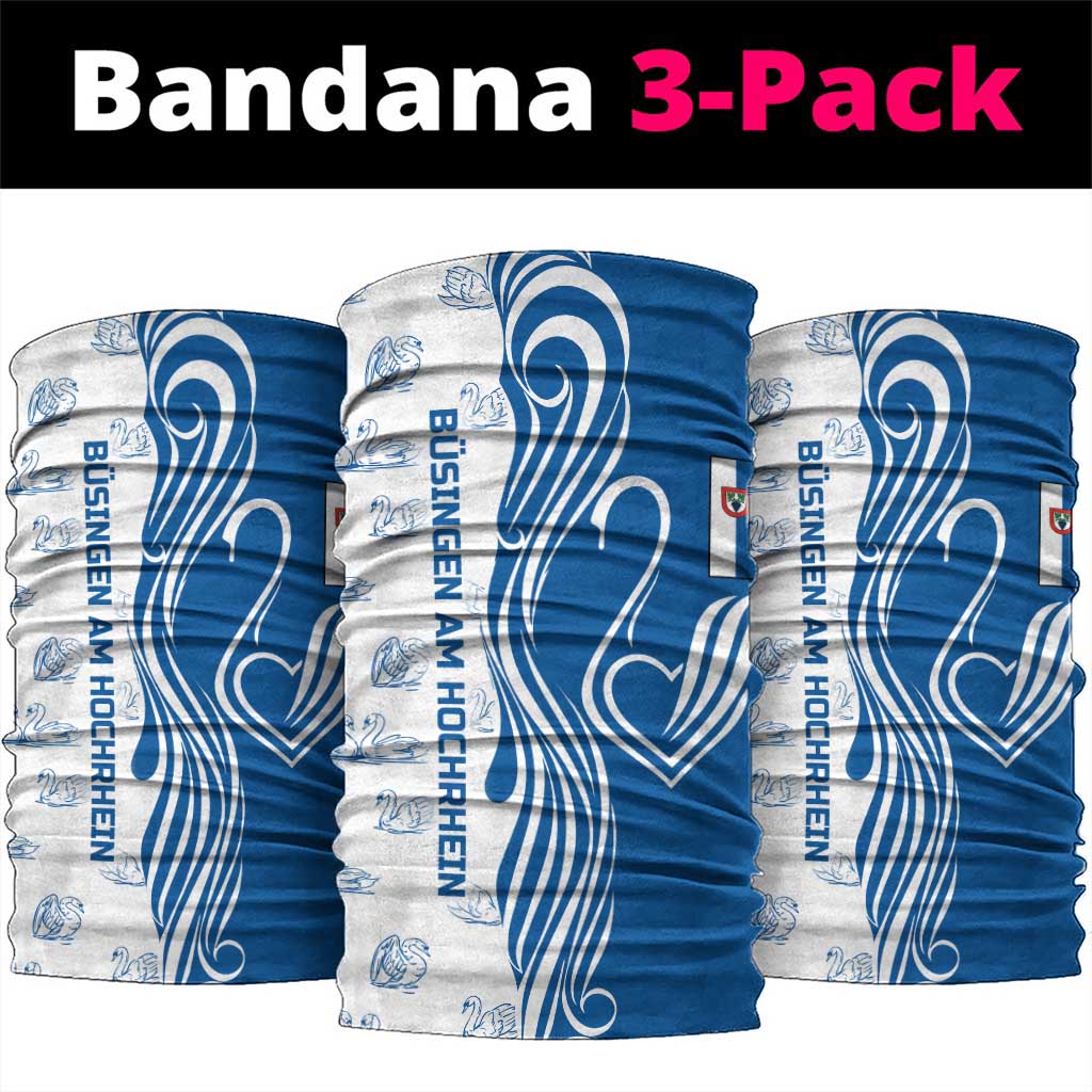 Busingen am Hochrhein Germany Neck Gaiter with Swan Pattern and Blue White Heart Design - Wonder Print Shop