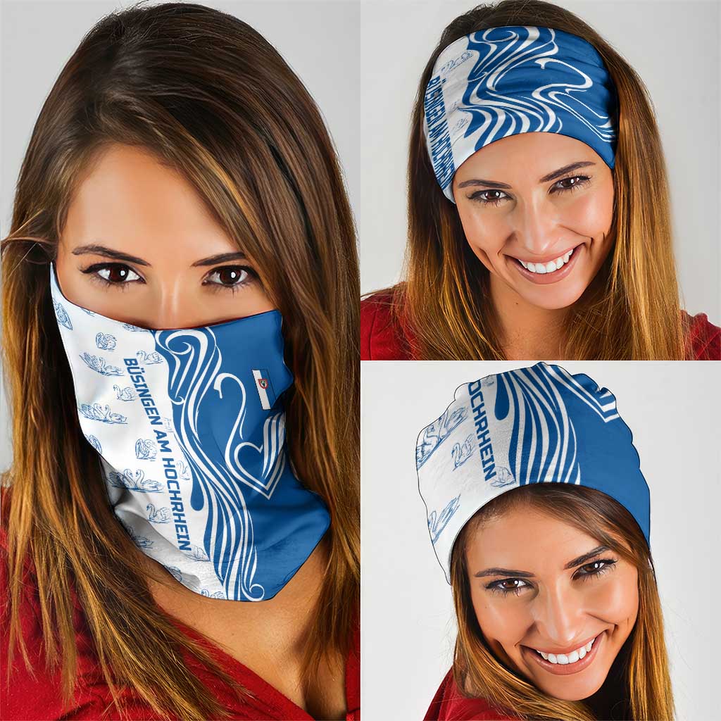 Busingen am Hochrhein Germany Neck Gaiter with Swan Pattern and Blue White Heart Design - Wonder Print Shop
