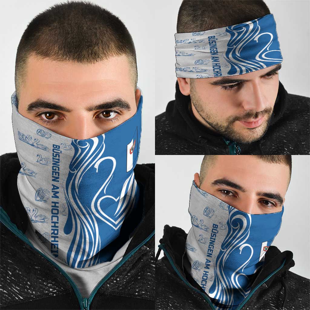 Busingen am Hochrhein Germany Neck Gaiter with Swan Pattern and Blue White Heart Design - Wonder Print Shop