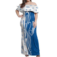 Busingen am Hochrhein Germany Off Shoulder Maxi Dress with Swan Pattern and Blue White Heart Design - Wonder Print Shop