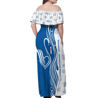 Busingen am Hochrhein Germany Off Shoulder Maxi Dress with Swan Pattern and Blue White Heart Design - Wonder Print Shop