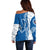 Busingen am Hochrhein Germany Off Shoulder Sweater with Swan Pattern and Blue White Heart Design - Wonder Print Shop