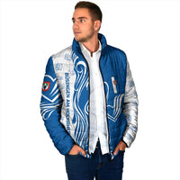 Busingen am Hochrhein Germany Padded Jacket with Swan Pattern and Blue White Heart Design - Wonder Print Shop