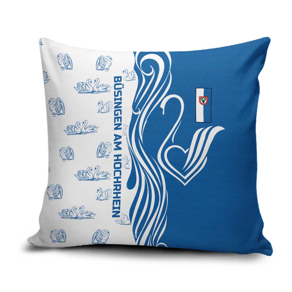 Busingen am Hochrhein Germany Pillow Cover with Swan Pattern and Blue White Heart Design - Wonder Print Shop