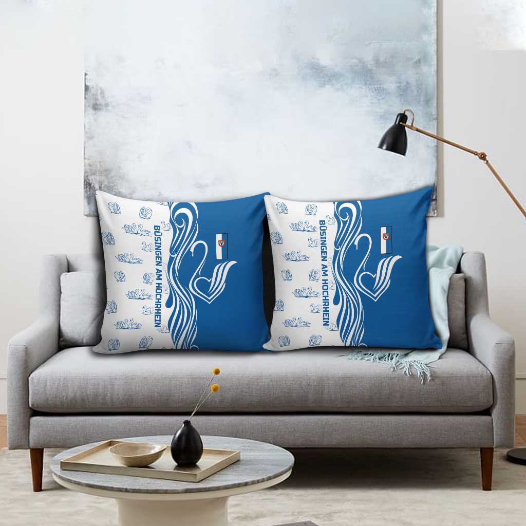 Busingen am Hochrhein Germany Pillow Cover with Swan Pattern and Blue White Heart Design - Wonder Print Shop