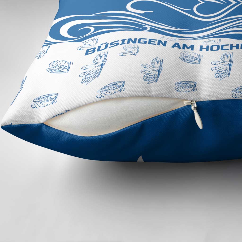 Busingen am Hochrhein Germany Pillow Cover with Swan Pattern and Blue White Heart Design - Wonder Print Shop