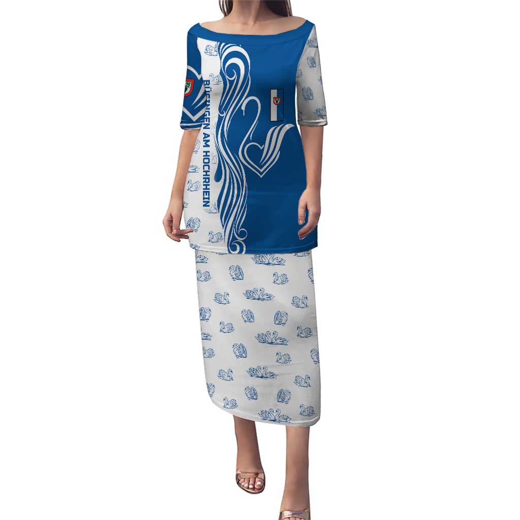 Busingen am Hochrhein Germany Puletasi with Swan Pattern and Blue White Heart Design - Wonder Print Shop