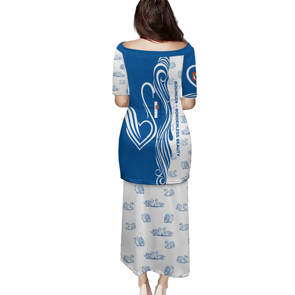 Busingen am Hochrhein Germany Puletasi with Swan Pattern and Blue White Heart Design - Wonder Print Shop
