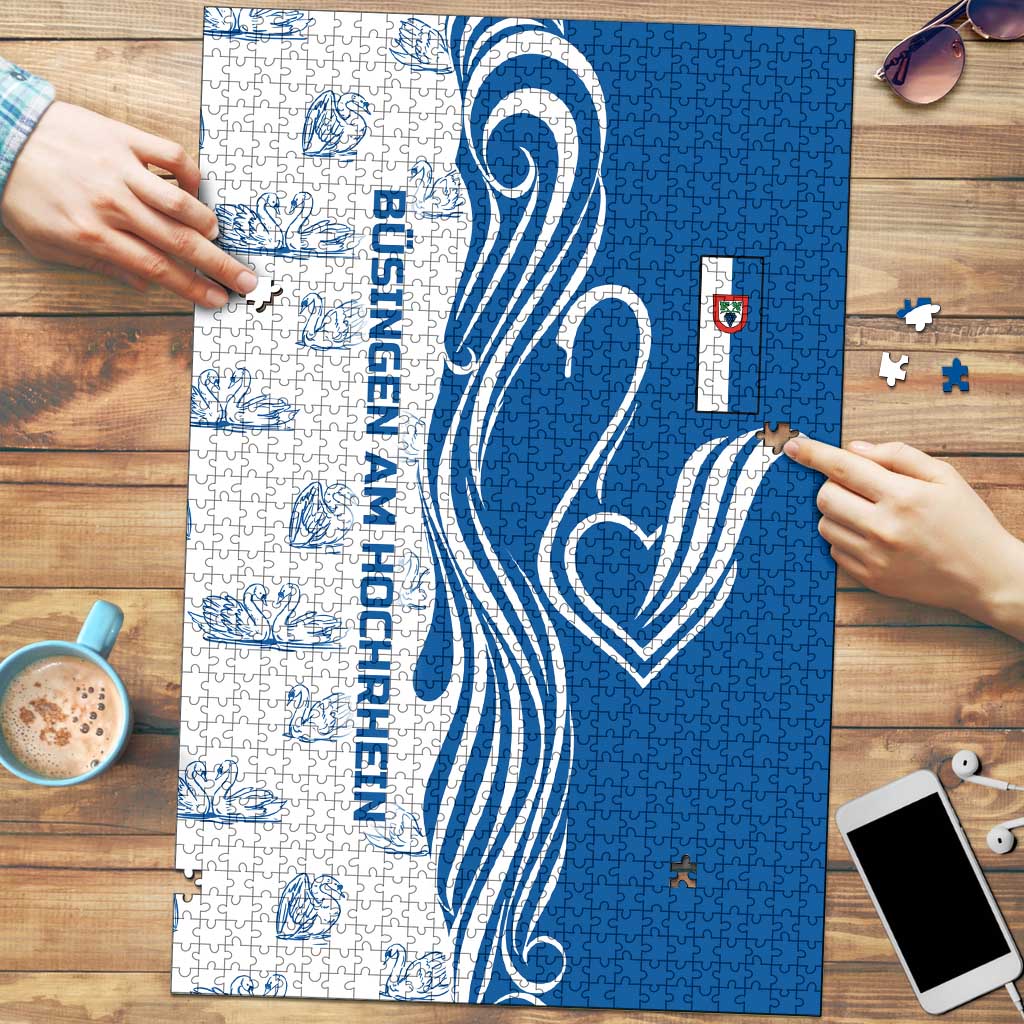 Busingen am Hochrhein Germany Puzzle with Swan Pattern and Blue White Heart Design - Wonder Print Shop