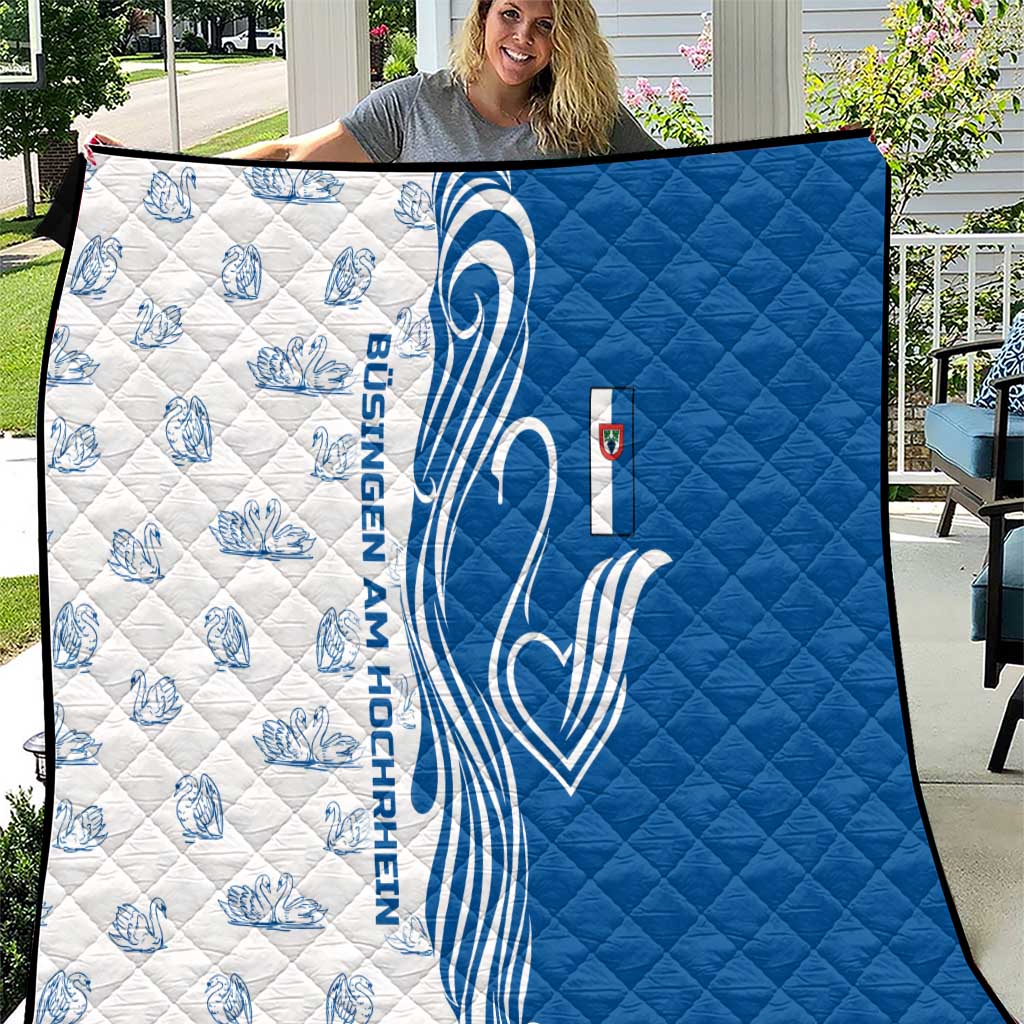 Busingen am Hochrhein Germany Quilt with Swan Pattern and Blue White Heart Design - Wonder Print Shop