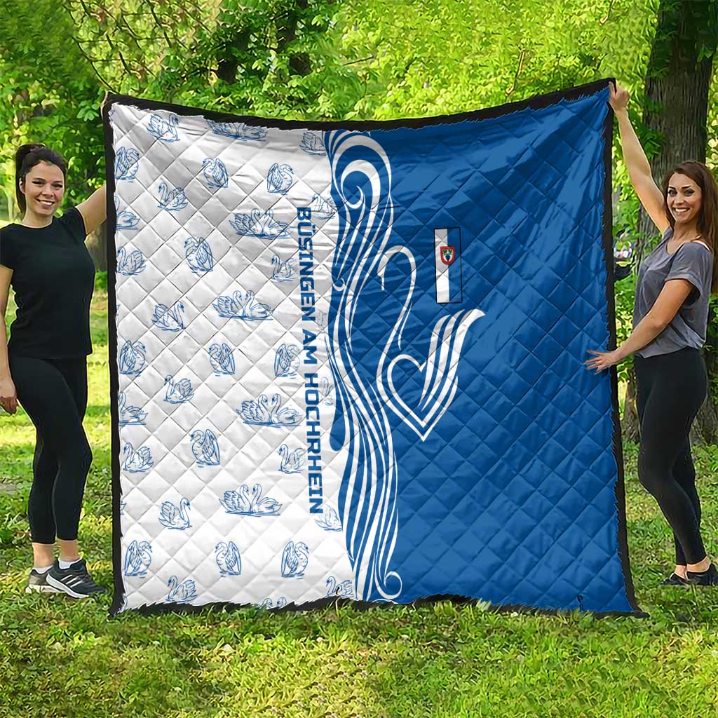 Busingen am Hochrhein Germany Quilt with Swan Pattern and Blue White Heart Design - Wonder Print Shop