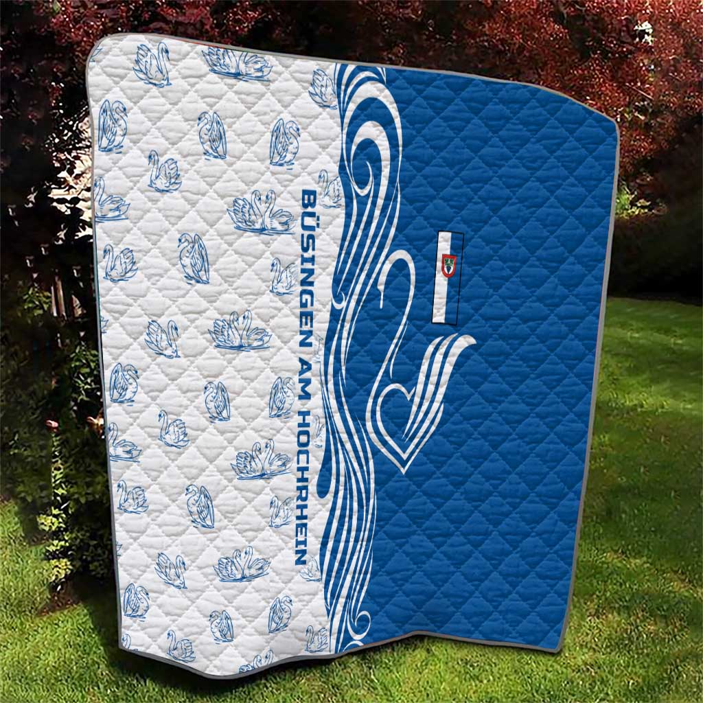 Busingen am Hochrhein Germany Quilt with Swan Pattern and Blue White Heart Design - Wonder Print Shop