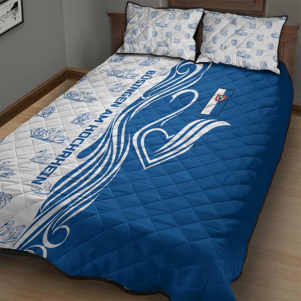 Busingen am Hochrhein Germany Quilt Bed Set with Swan Pattern and Blue White Heart Design - Wonder Print Shop