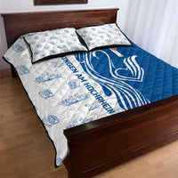 Busingen am Hochrhein Germany Quilt Bed Set with Swan Pattern and Blue White Heart Design - Wonder Print Shop