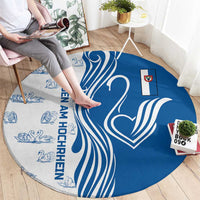 Busingen am Hochrhein Germany Round Carpet with Swan Pattern and Blue White Heart Design - Wonder Print Shop