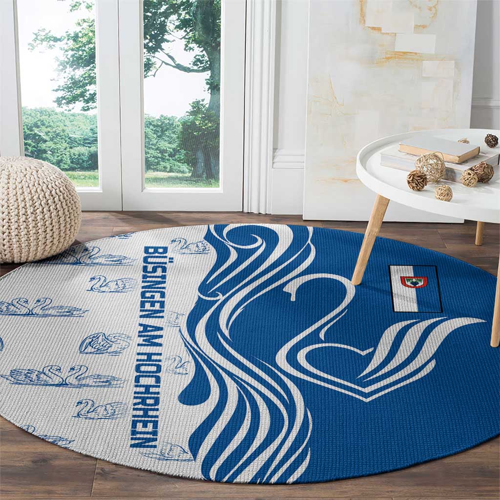 Busingen am Hochrhein Germany Round Carpet with Swan Pattern and Blue White Heart Design - Wonder Print Shop