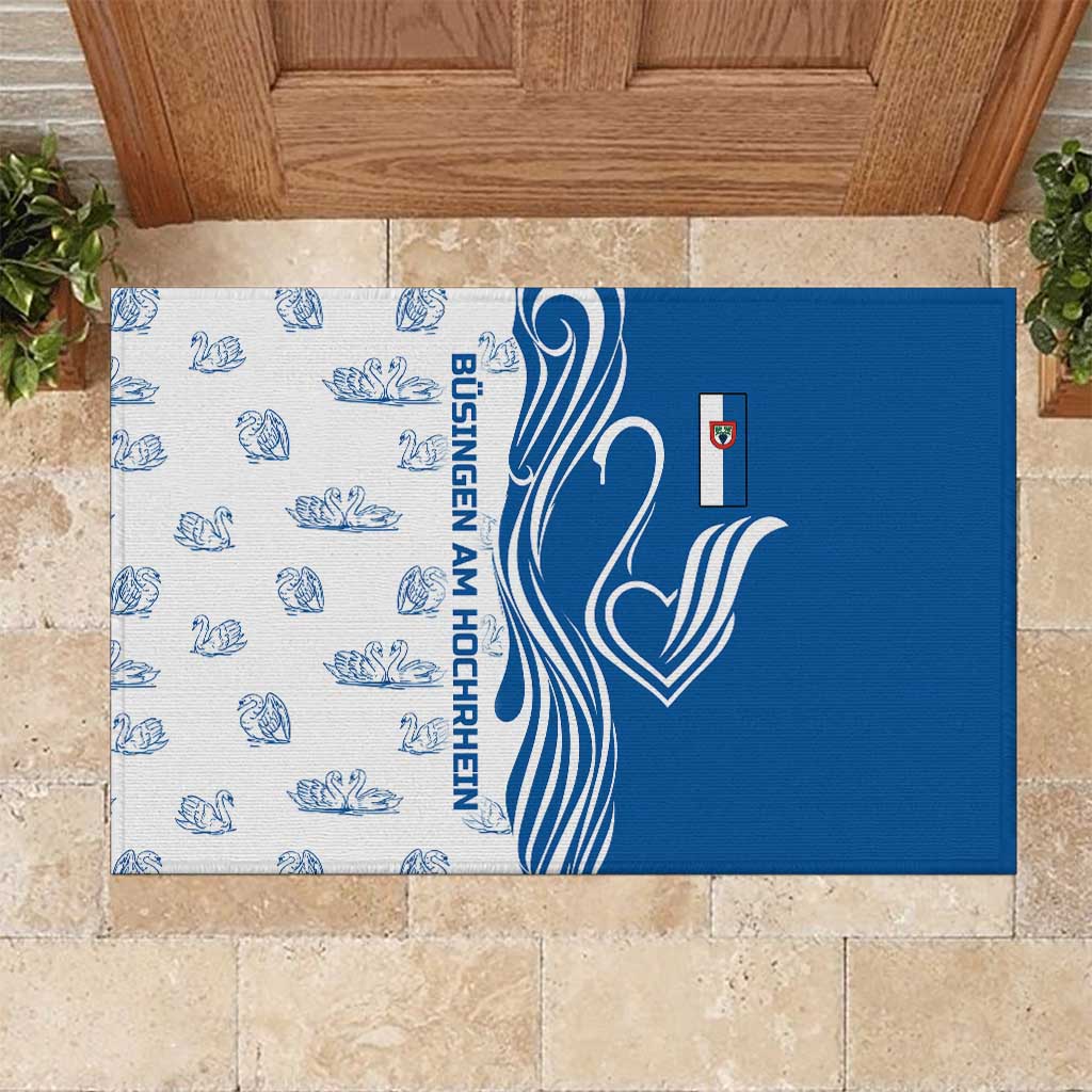 Busingen am Hochrhein Germany Rubber Doormat with Swan Pattern and Blue White Heart Design - Wonder Print Shop