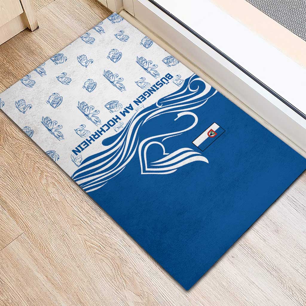 Busingen am Hochrhein Germany Rubber Doormat with Swan Pattern and Blue White Heart Design - Wonder Print Shop